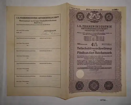500 Reichsmark Schuldverschreibung IG Farbenindustrie AG Frankfurt 1939 (127785)