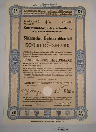 500 Reichsmark Schuldverschreibung Sächsische Bodencreditanstalt 1943 (120435)