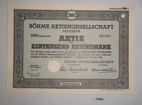 1000 Reichsmark Aktie Böhme AG Delitzsch Oktober 1941 (122999)