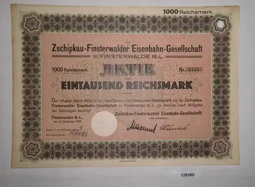 1000 Reichsmark Aktie Zschipkau-Finsterwalder Eisenbahn-Gesell. 1928 (128380)