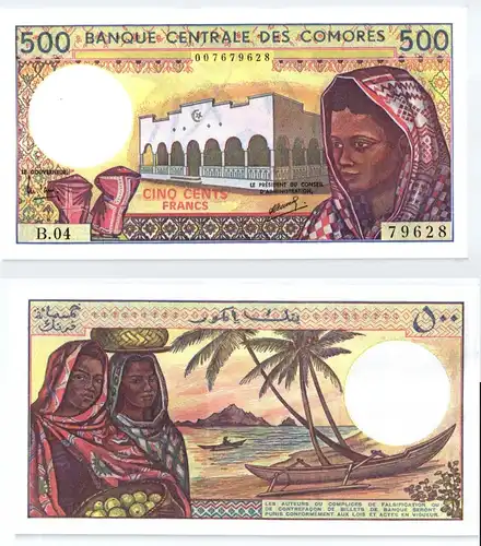 500 Francs Banknote Komoren 1994 kassenfrisch (123580)