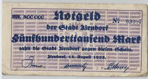 500000 Mark Banknote Inflation Stadt Zirndorf 15.08.1923 (129282)