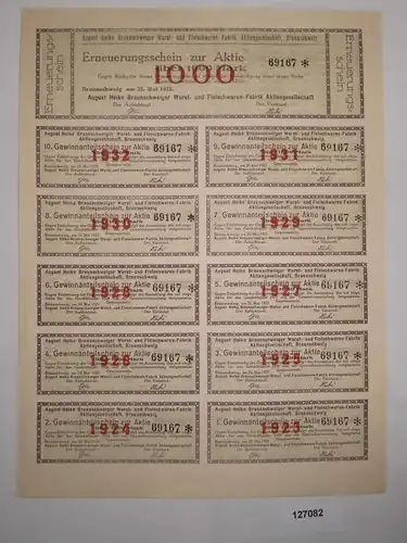 1000 Mark Erneuerungsschein Braunschweiger Wurst- & Fleischwarenfabrik (127082)