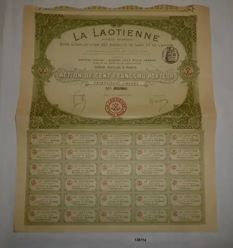 Aktie La Laotienne, l'Exploitation des Produits du Laos et l'Annam 1905 (128774)