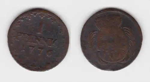 1 Pfennig Kupfer Münze Sachsen 1776 C s/ss (151550)