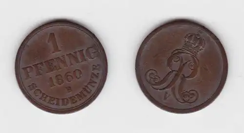 1 Pfennig Kupfer Münze Braunschweig-Calenberg-Hannover 1860 B f.vz (151574)
