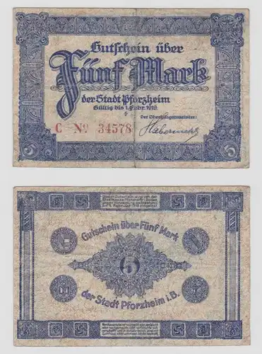 5 Mark Banknote Notgeld Stadt Pforzheim o. D. (134892)