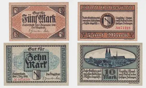 5 & 10 Mark Banknoten Notgeld Stadt Halberstadt 01.12.1918 (133192)