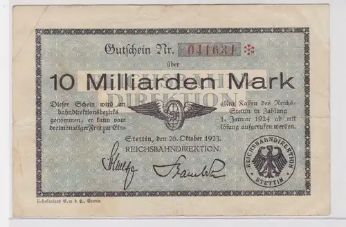 10 Milliarden Mark Banknote Reichsbahndirektion Stettin 26.10.1923 (137985)