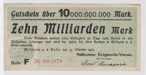 10 Milliarden Mark Banknote Mülheimer Bergwerks Verein 15.10.1923 (137969)
