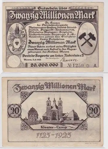20 Millionen Mark Banknote Moers Verein der Bergwerke 4.9.1923 (137326)