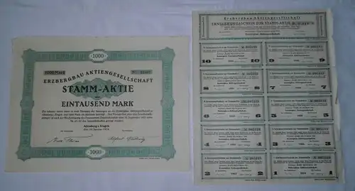 1000 Mark Stamm Aktie Erzbergbau Aktiengesellschaft Altenberg Jan. 1924 (121039)