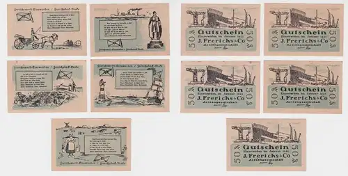 5 x 50 Pfennig Banknoten Notgeld Einswarden Frerichswerft 1918 (137798)