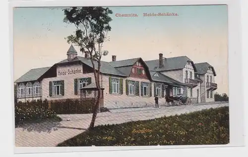 906309 Feldpost AK Chemnitz - Heide-Schänke, Straßenansicht mit Rasenpartie 1917