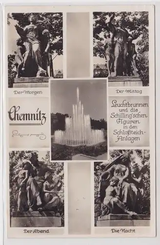 906147 AK Chemnitz - Leuchtbrunnen und die Schilling'schen Figuren 1938