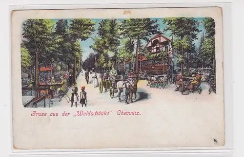 905033 AK Chemnitz - Gruss aus der "Waldschänke", Straßenansicht um 1900