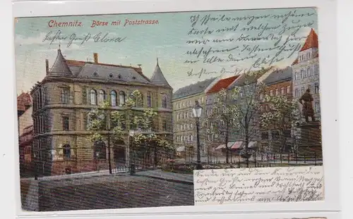 905035 AK Chemnitz -Börse mit Poststrasse, Parkpartie 1905