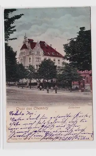 905037 AK Gruss aus Chemnitz - Luisenhaus, Straßenansicht mit Allee 1903