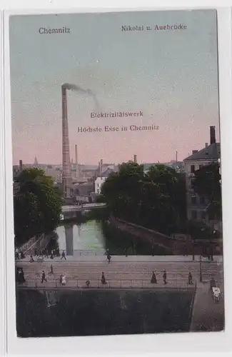 905847 Ak Chemnitz - Nikolai u. Auerbrücke, Elektrizitätswerk 1913