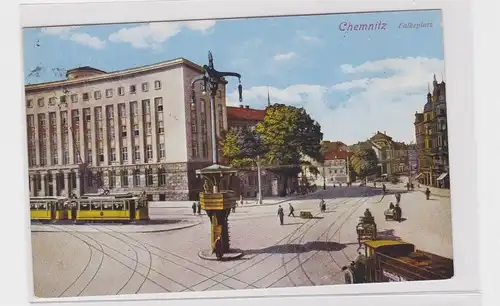 905844 Ak Chemnitz - Falkeplatz, Straßenansicht mit Straßenbahn 1929