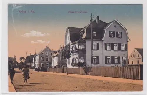 905742 Ak Grüna - Chemnitzerstrasse, Totalansicht mit Zaunpartie 1917