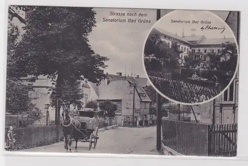 905745 Ak Grüna - Mehrbild, Strasse nach dem Sanatorium u. Sanatorium 1909