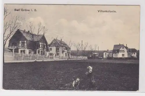 905746 Ak Grüna - Villenkolonie, Straßenansicht mit Feldpartie und Allee 1914