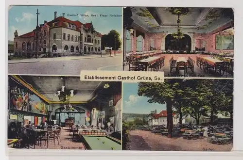 905747 Ak Grüna - Mehrbild, Etablissement Gasthof 1921