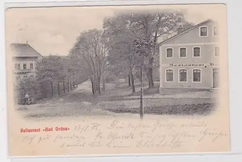 905756 Ak Grüna - Restaurant Bad Grüna, Straßenansicht mit Waldpartie 1905