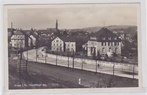 905753 Ak Grüna - Chemnitzer Str., Totalansicht mit Schienen 1932