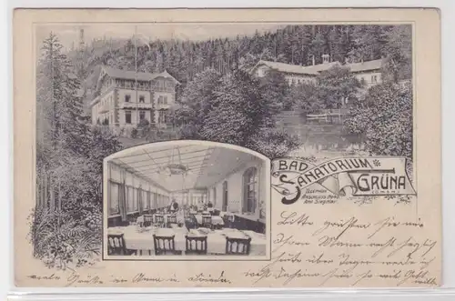 906437 Ak Grüna - Mehrbild, Sanatorium, Totalansicht mit Wald 1906