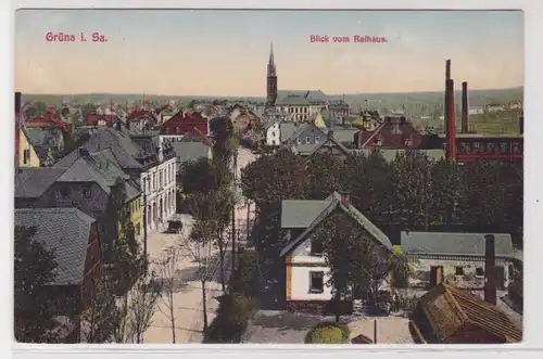 906436 Ak Grüna - Blick vom Rathaus, Totalansicht mit Allee 1913