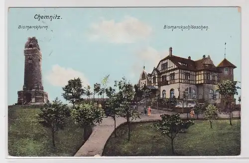 906364 Ak Chemnitz - Bismarckturm, Bismarckschlösschen 1908