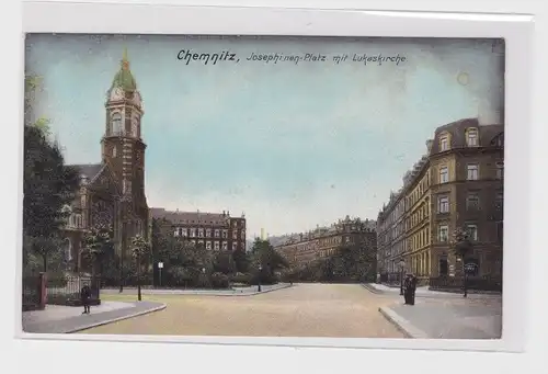 906089 Ak Chemnitz - Josephinen-Platz mit Lukaskirche, Straßenansicht 1907