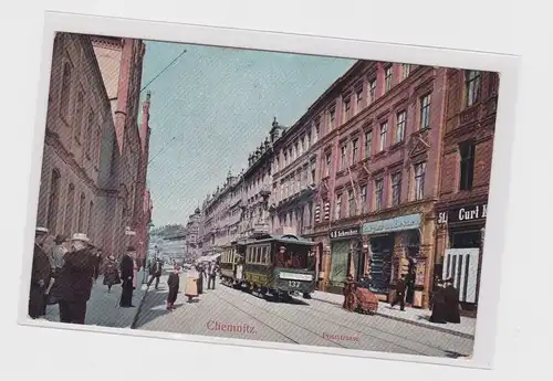 905954 Ak Chemnitz - Poststrasse, Straßenansicht mit Straßenbahn, Bahnpost 1905