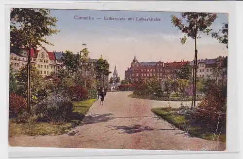 906322 Ak Chemnitz - Lutherplatz mit Lutherkirche, Straßenansicht 1922