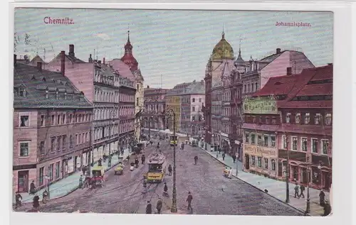 906232 Ak Chemnitz - Johannisplatz, Straßenansicht mit Straßenbahn 1912