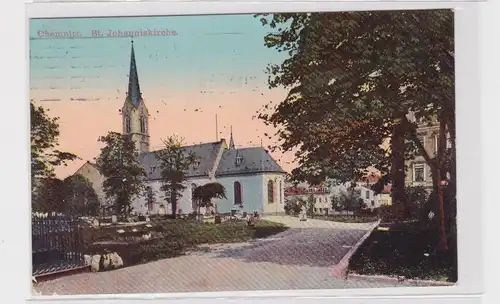 905022 Ak Chemnitz - St. Johanniskirche, Blick über den Friedhof 1911