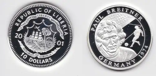 10 Dollar Silber Münze Liberia 2001 Fussball WM 1974 Paul Breitner ()