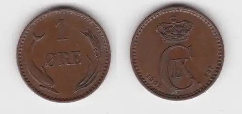 1 Öre Kupfer Münze Dänemark Delphin 1902 ss+ (140391)
