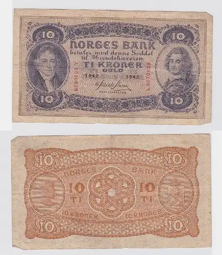 10 Kronen Banknote Norwegen 1942 Pick 8 c (118664)