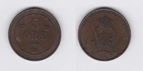 5 Öre Kupfer Münze Schweden 1897 (118396)