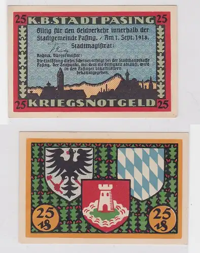 25 Pfennig Banknote Notgeld Stadt Pasing Bayern 1.9.1918 (126410)