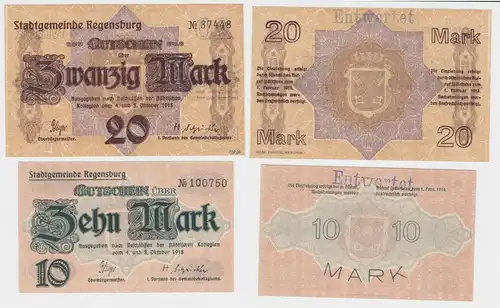 10 & 20 Mark Banknoten Notgeld Stadt Regensburg 4./8.10.1918 (114570)