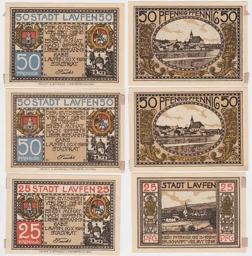 25 und 2x 50 Pfennige Notgeld Stadt Laufen 1920 (115971)