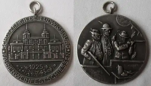 seltene Silber Medaille Fahnenweihfestschießen Ludwigsburg 1925 (155267)