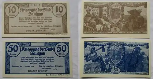 10 & 50 Pfennig Banknoten Notgeld Stadt Saulgau 15.Februar 1918 (119223)