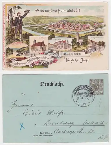 63202 Ganzsachen Ak Andenken an das I.Mündener Heimatsfest 1897
