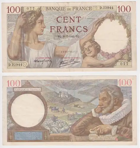 100 Franc Banknote Frankreich 1941 Pick 94 (158844)