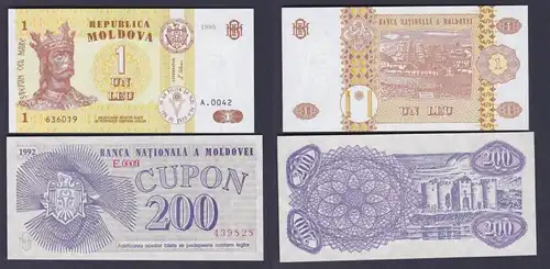 200 Cupon, 1 Leu Banknote Moldovei Moldawien 1992, 1995 kassenfrisch (162796)